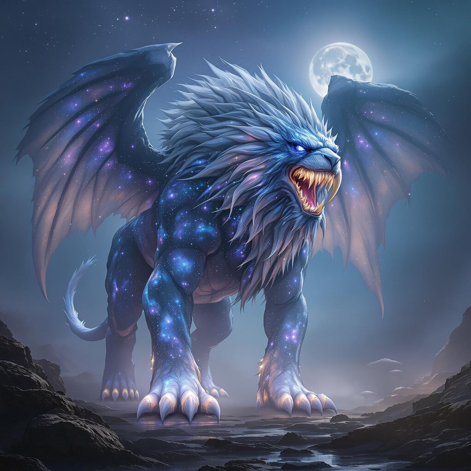 Photorealistic picture of a mythical monster. Ivory tusks, e...