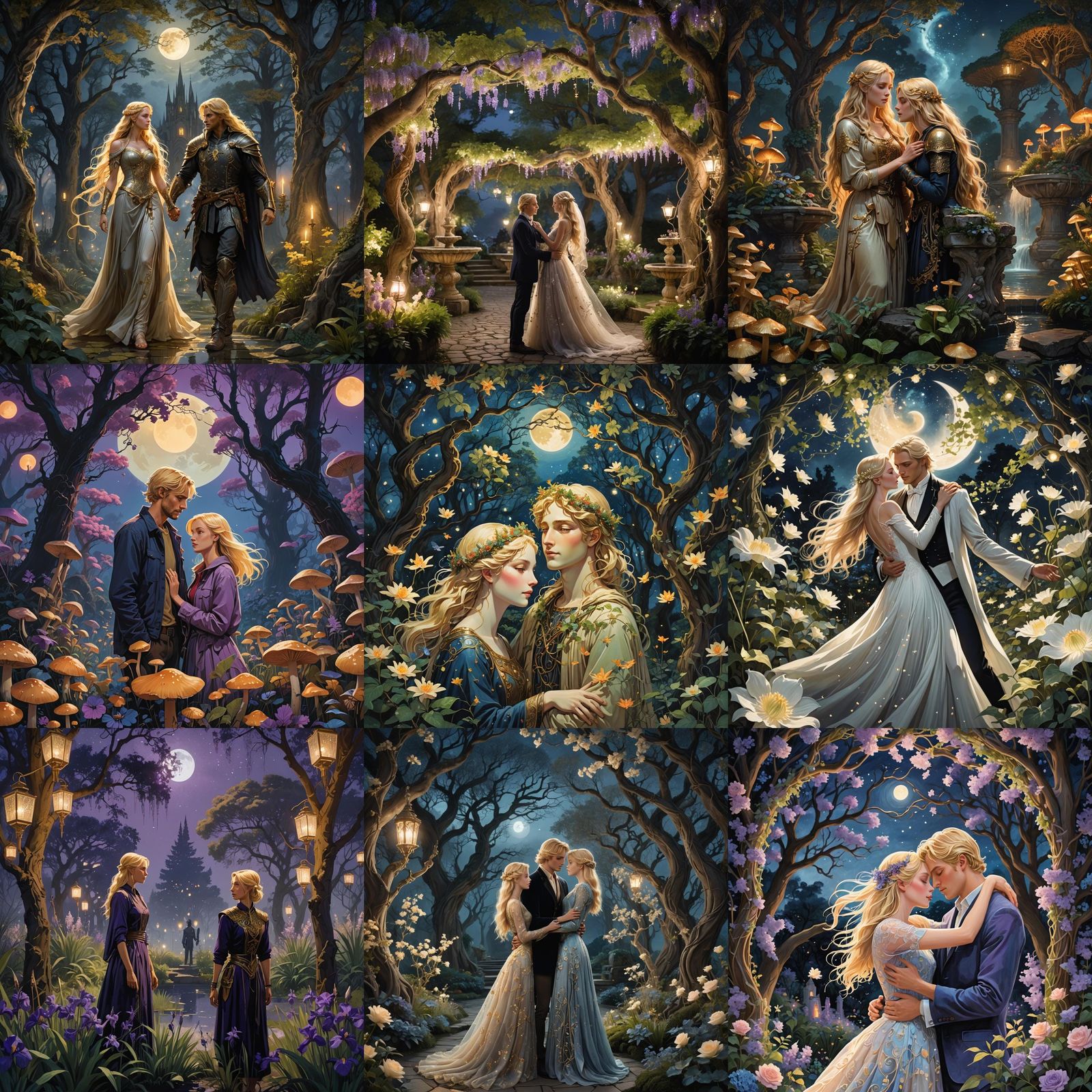 Fantasy Romance Book Cover: Midnight Garden Scene