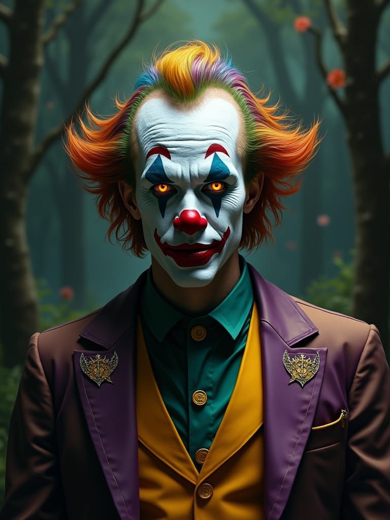 Hyperrealistic Male Clown in Dark, Futuristic Style