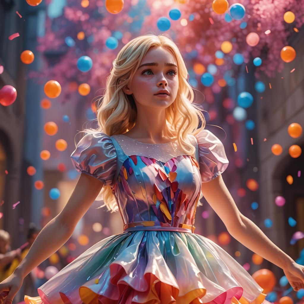Blond Girl in Puffy Dress, Pixar Inspired 3D Art