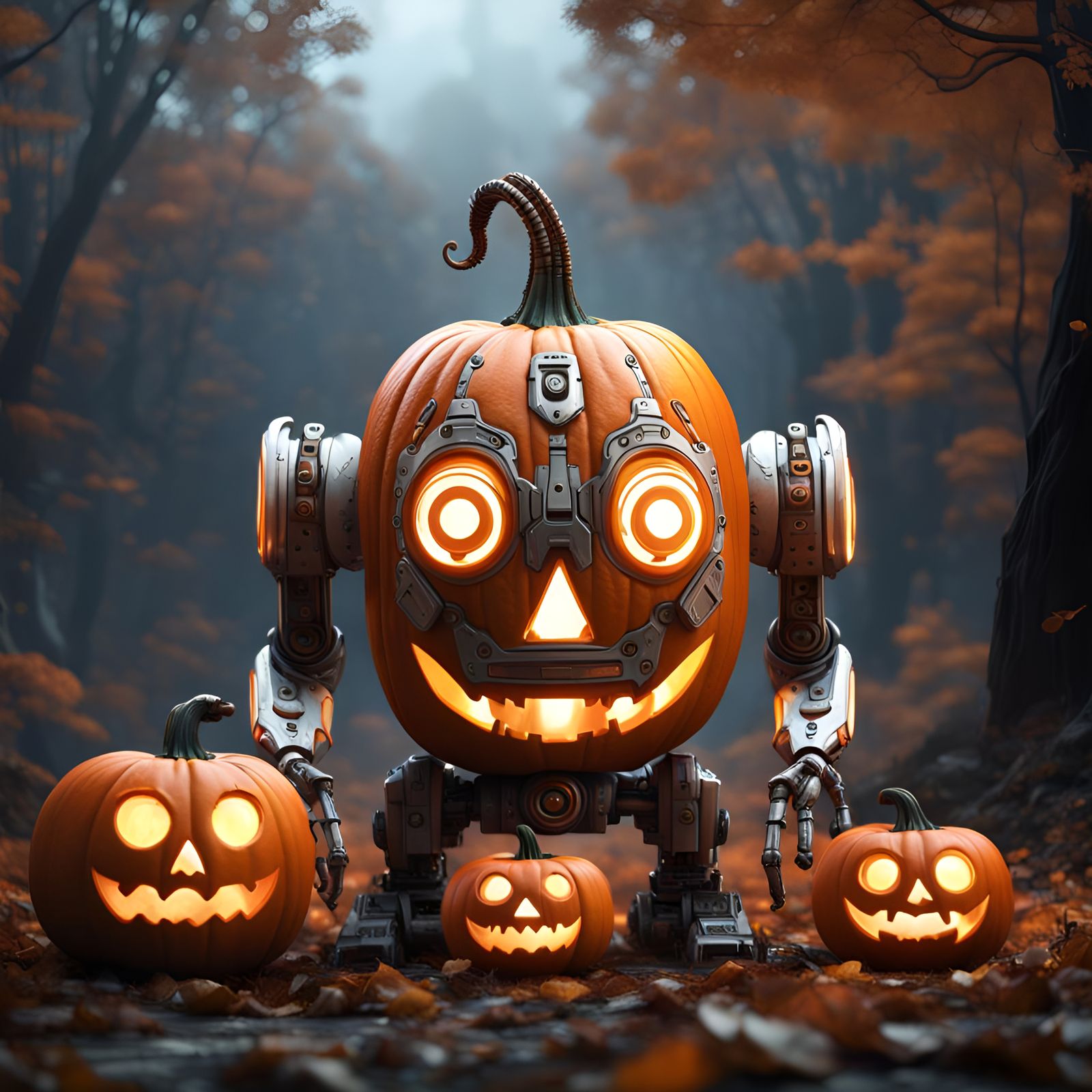 Robot Pumpkin Carvings: Detailed Matte Painting