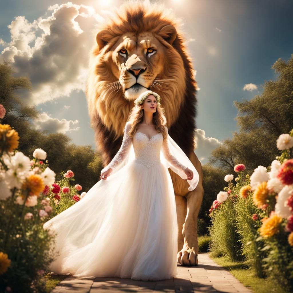 Lion and Bride in Eden Bathed in Light