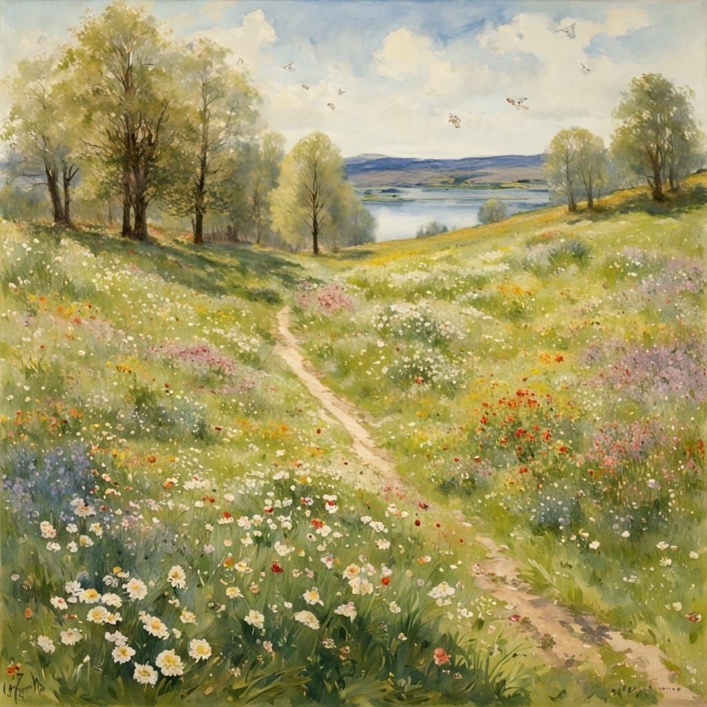 Peaceful Norwegian Springtime in Watercolor Style
