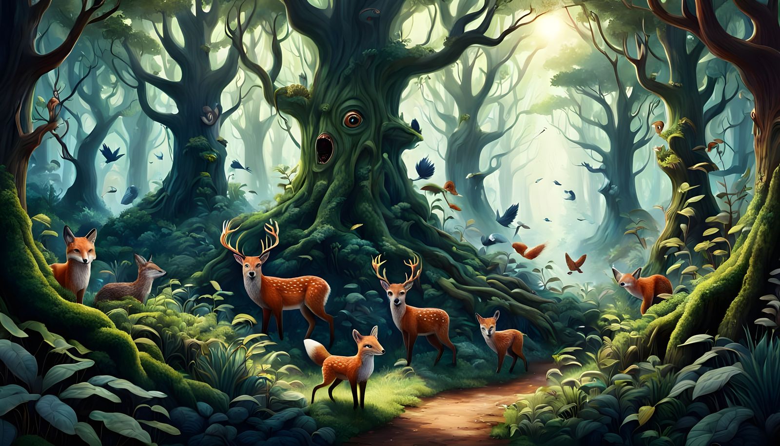 Enchanted Forest with Talking Trees and Animals