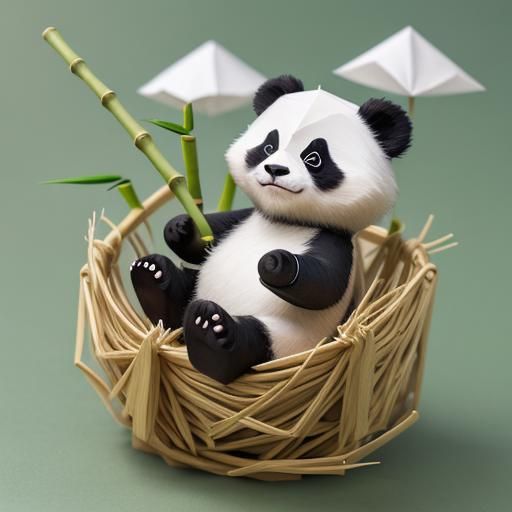Cute Baby Panda in Clouds Origami Papercraft