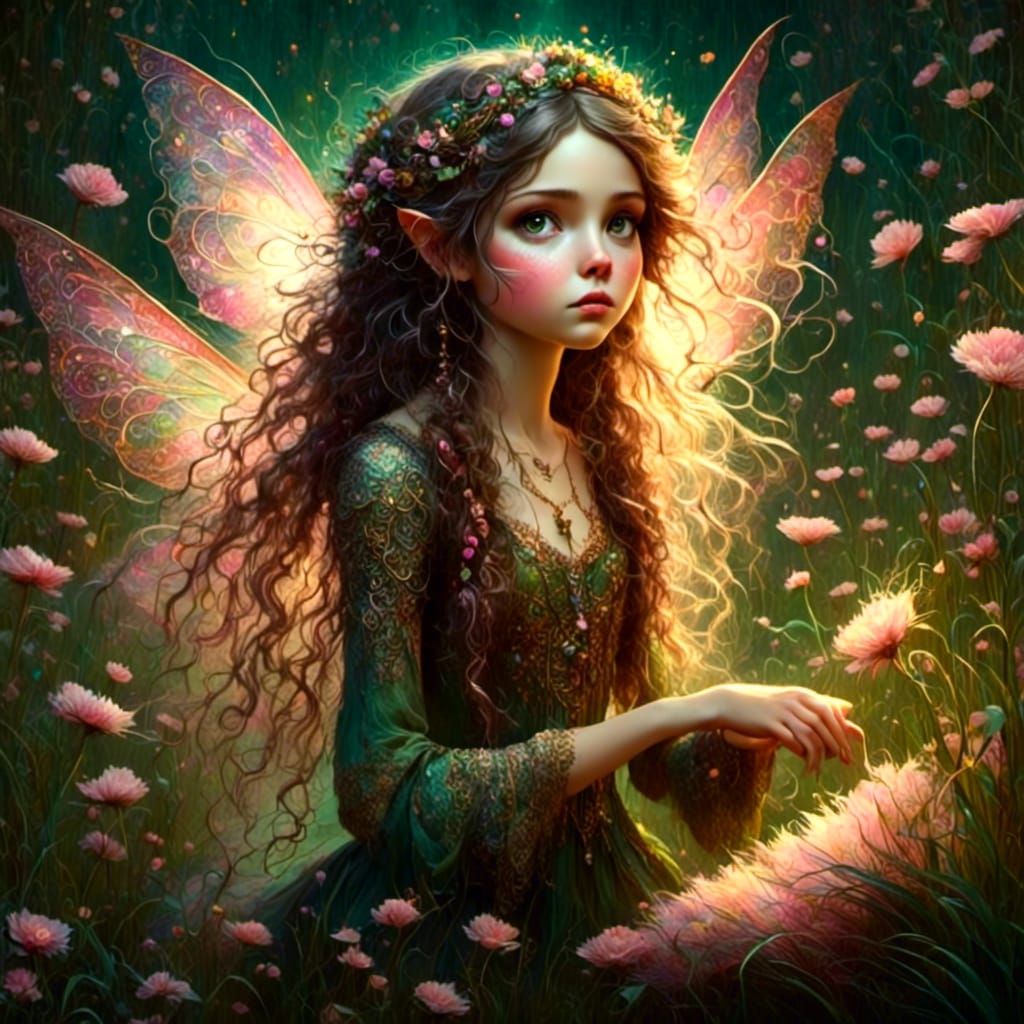 An adorable <lora:Punky Pixie:1.0>pixie with long brown hair...