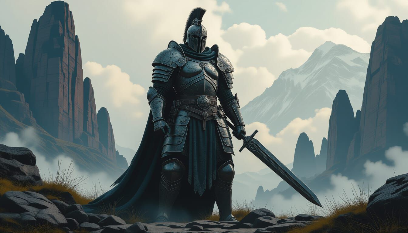 Brutalistic Fantasy Warrior Memorial Statue with Volumetric ...