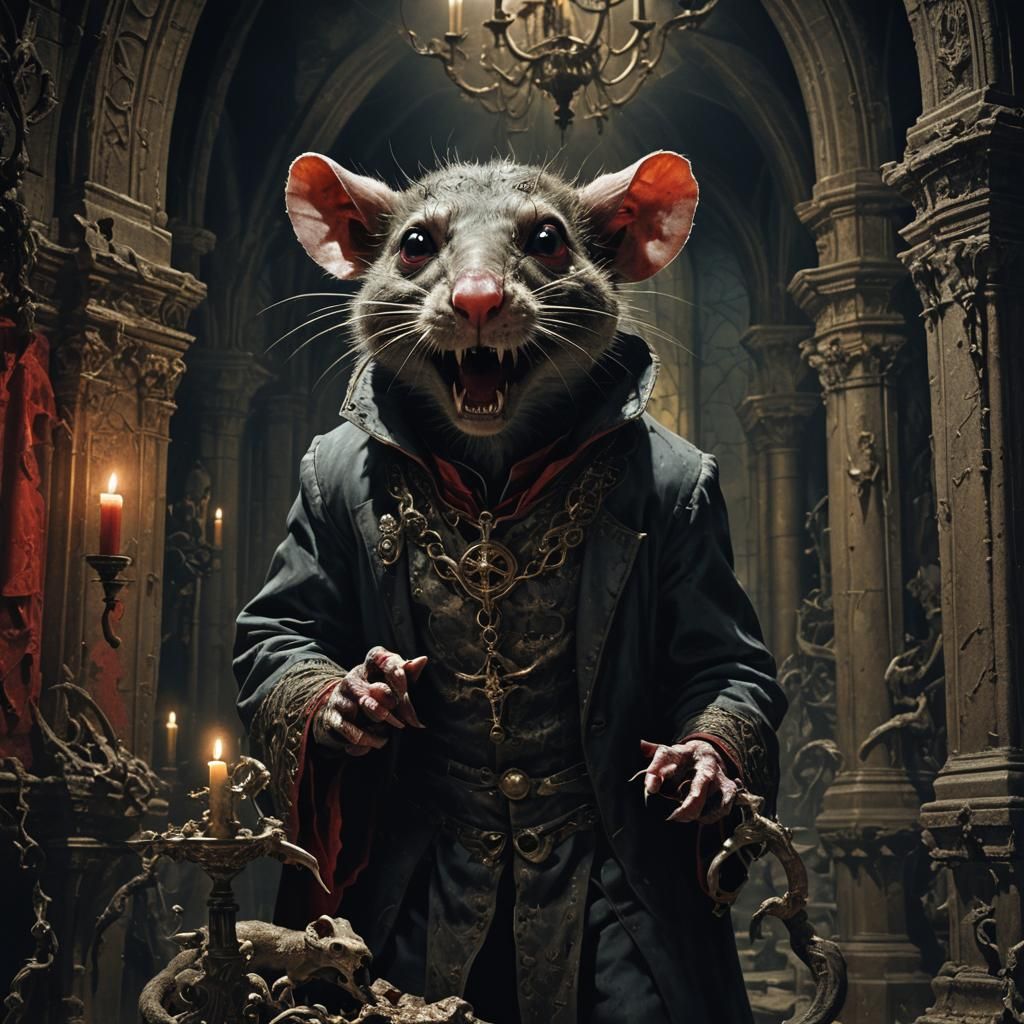 Dark Surrealism Rat-Garou in Desecrated Chapel