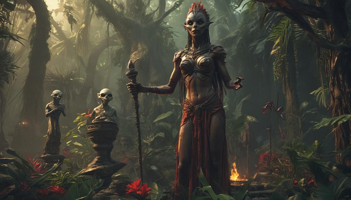 Alien Voodoo Priestess in Dark Fantasy Style