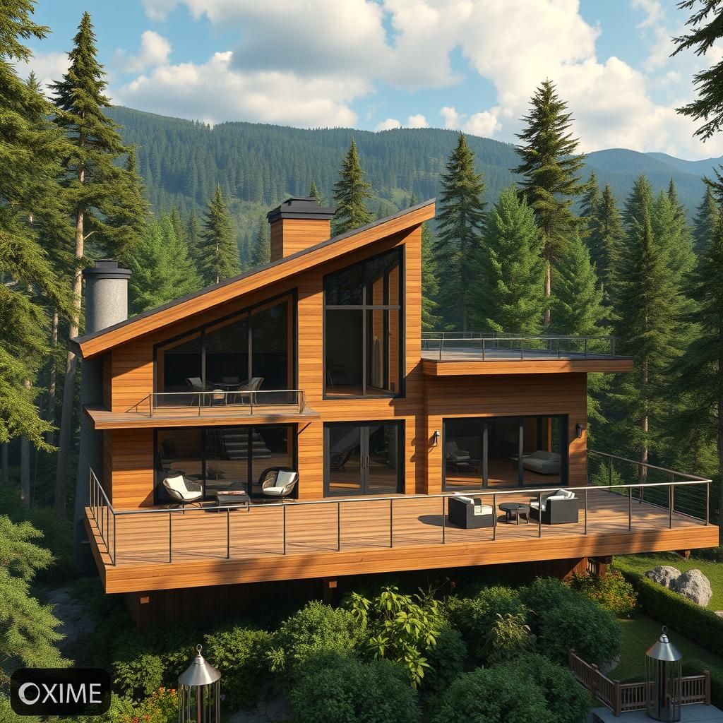 Luxury Prefab Home in Lush Forest: Matte Painting