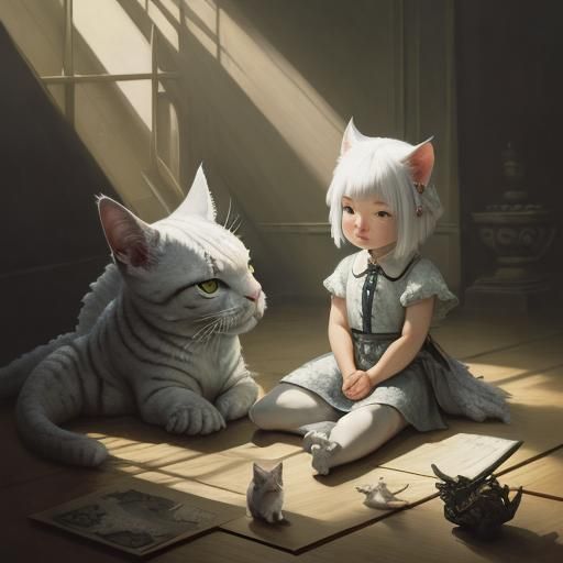 Girl, Dragon, and Gremlins: A Chiaroscuro Painting