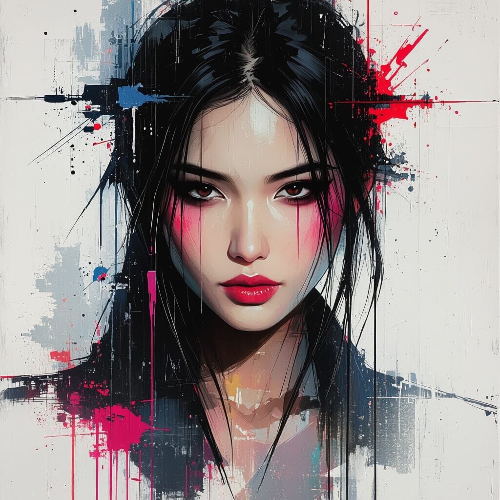 Rain Princess Portrait in Graffiti Art Style