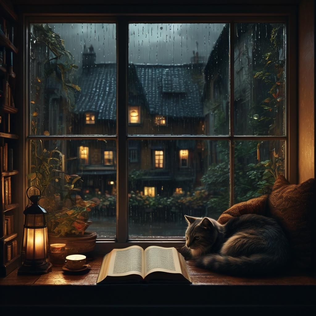 Cozy Rainy Night Reading in Cinematic Style