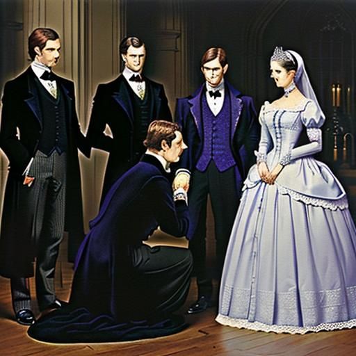 Victorian Gothic Gentlemen Bowing to Opalescent Princess