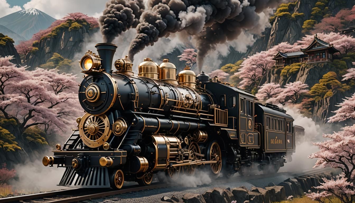 Steampunk Train Through Japanese Countryside in 8K