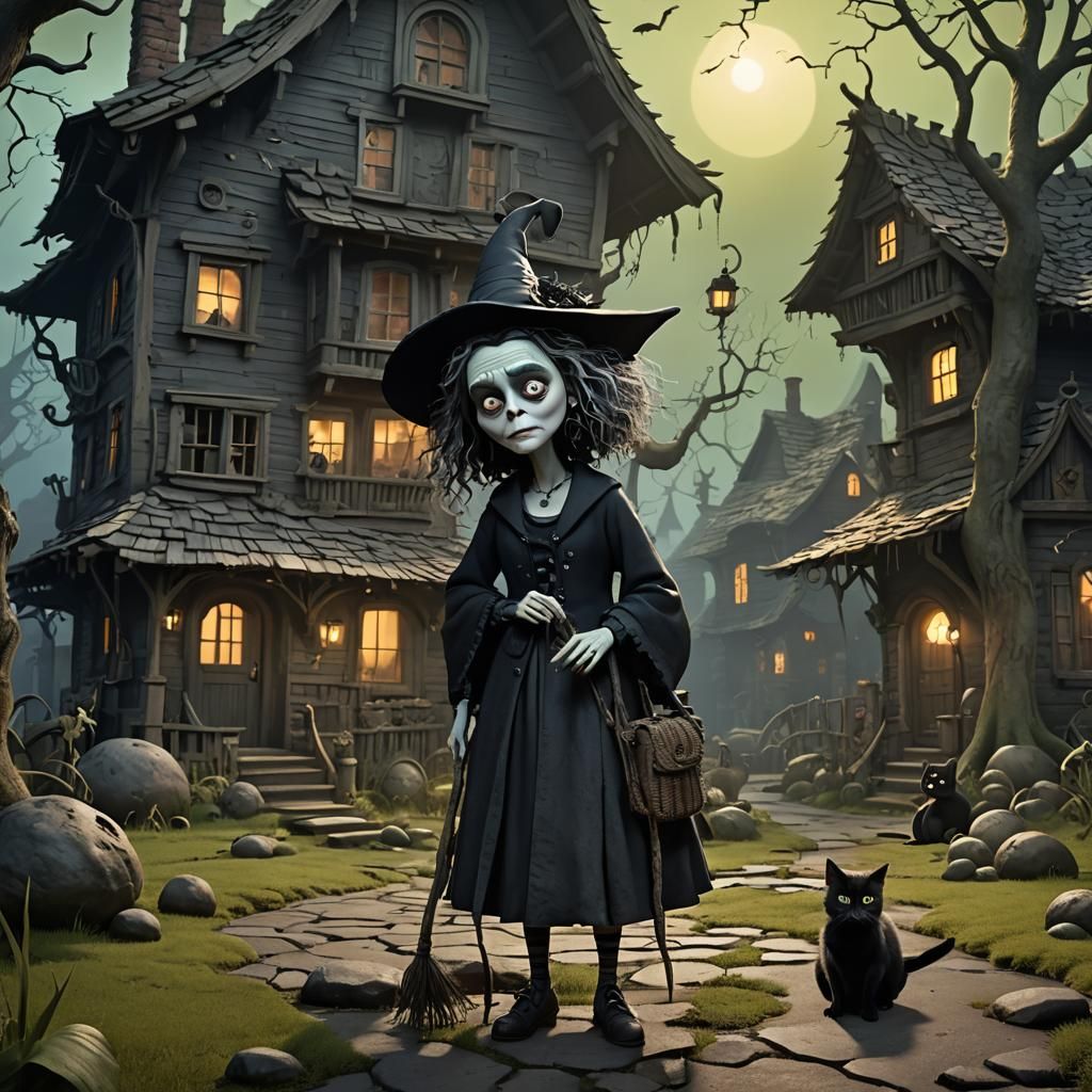 Creepy Witch in Tim Burton Style, 3D Art