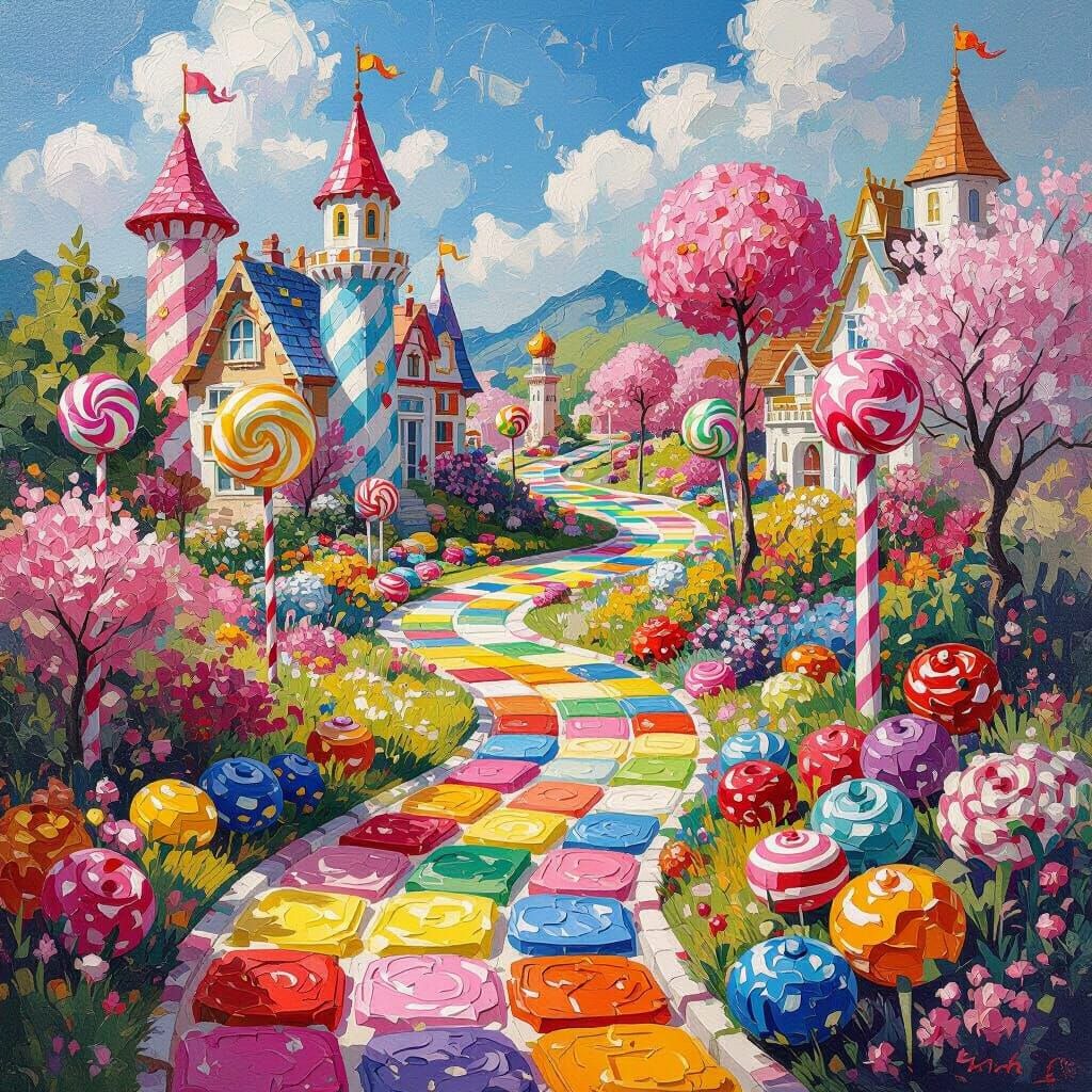 Epic Impressionist Candy Land Masterpiece with Textured Pain...