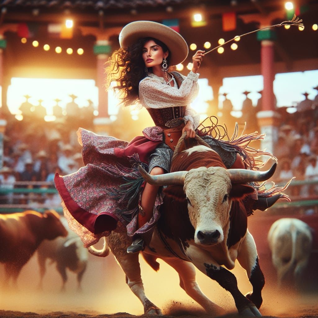 Spanish Woman bull riding