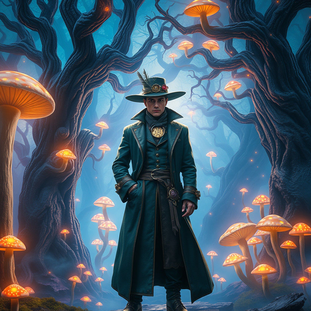 Mystical Doctor in Dreamlike Forest Landscape