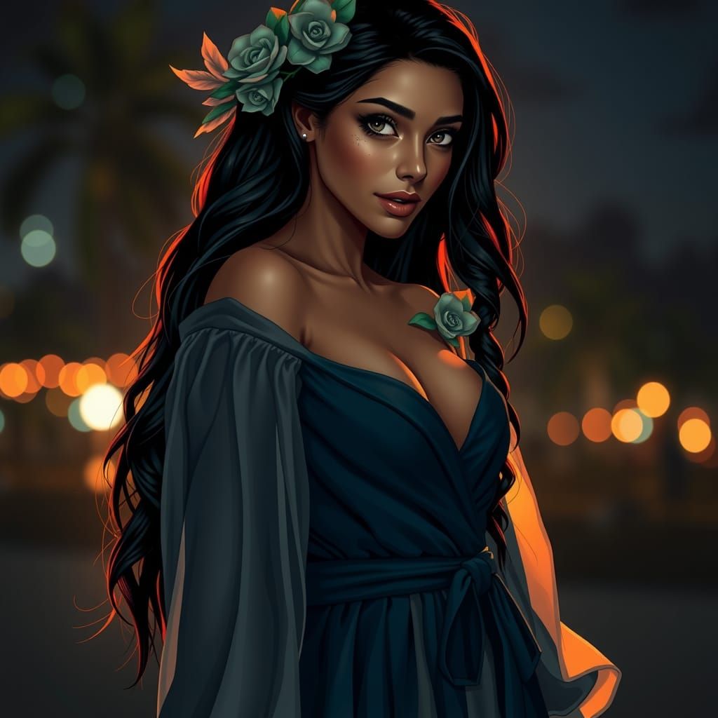 Elegant Hawaiian Girl in Mini Dress: Crystal Silhouette