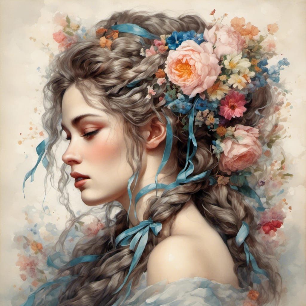 Woman with Braids and Floral Hair Adornments