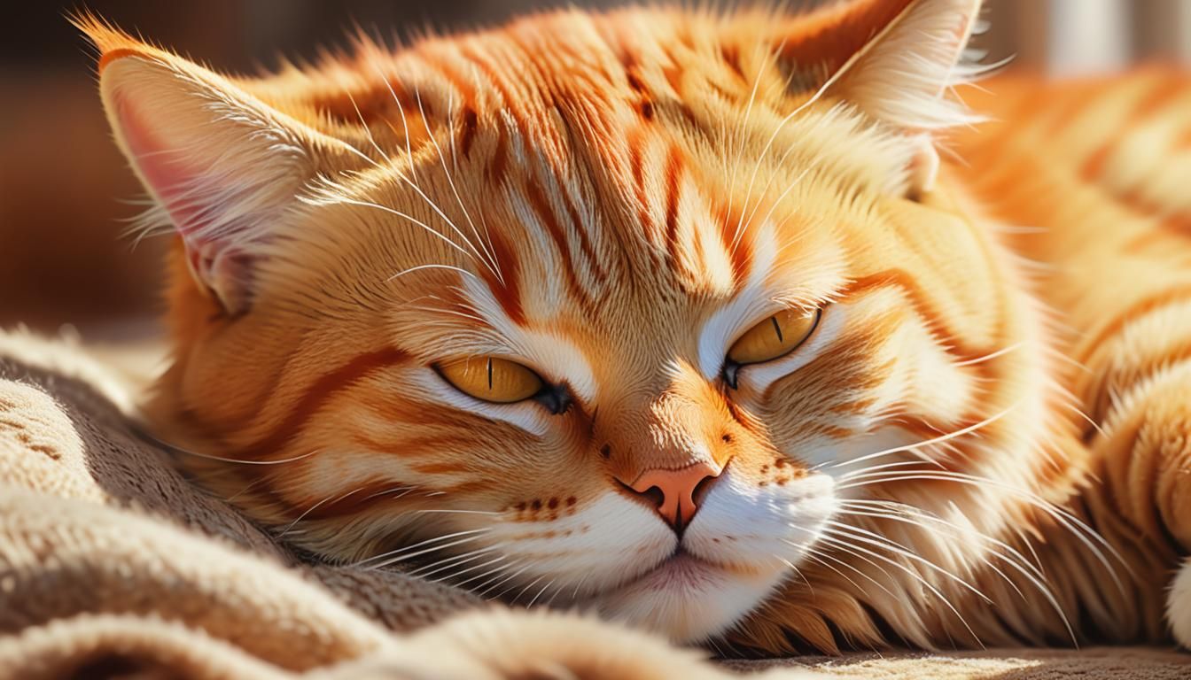 Drowsy Orange Striped Cat in Vibrant Digital Art