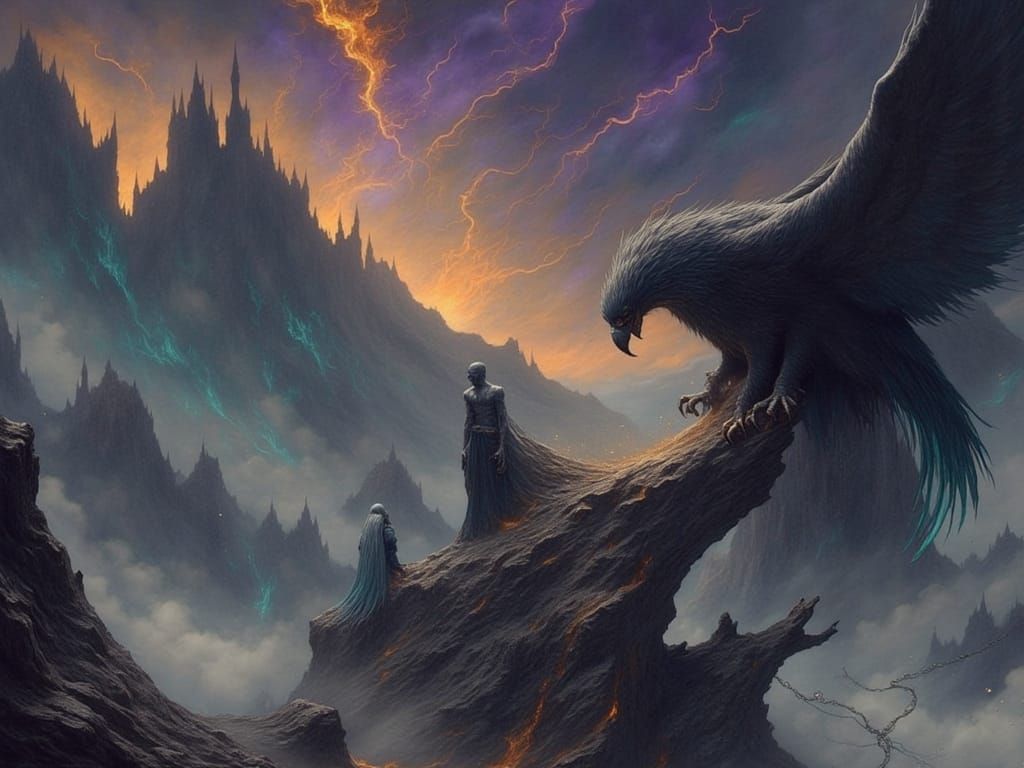 Prometheus Chained, Tormented by Eagle in Epic Fantasy Art