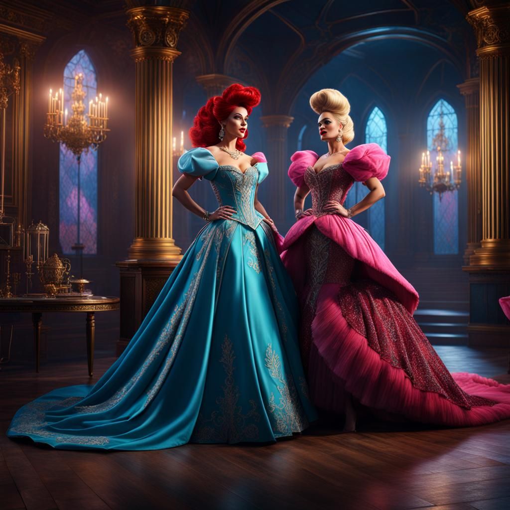 Ariel and Cinderella as Drag Queens