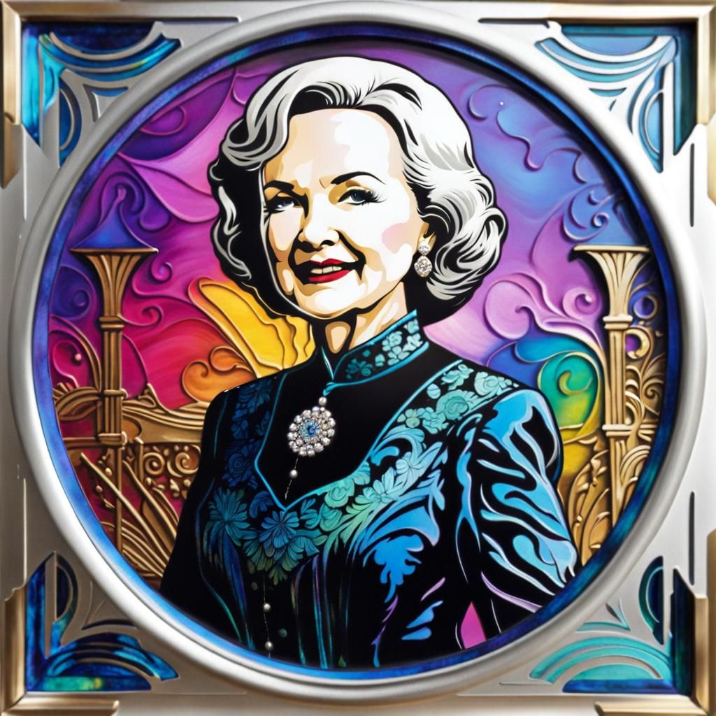 Betty White Portrait in Hyperrealist Linocut Style