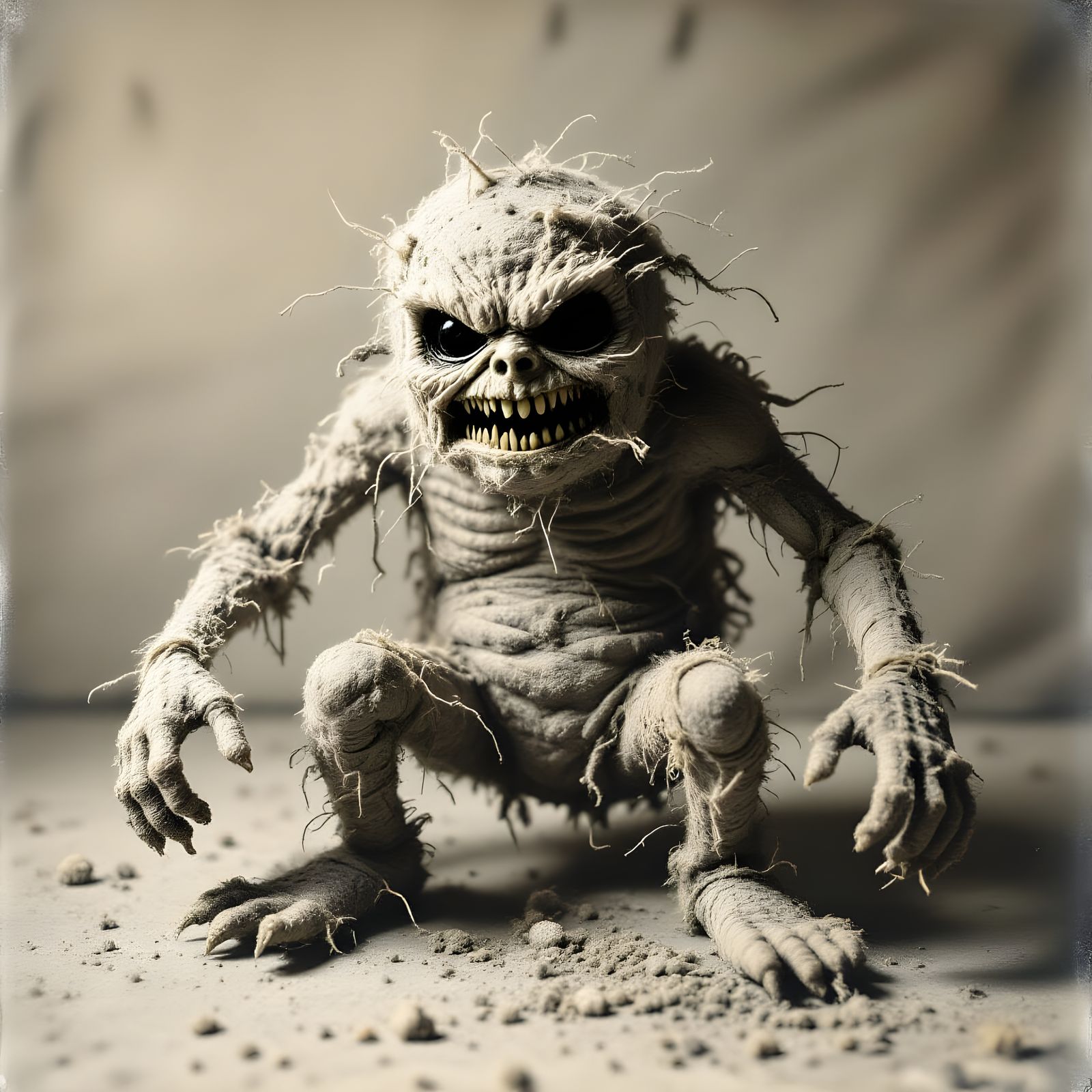 Grotesque Lint Creature in 1970s Candid Photo Style