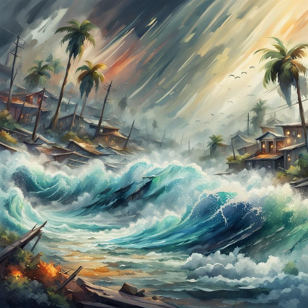 Colorful Hurricane: Natural Disaster in Watercolor