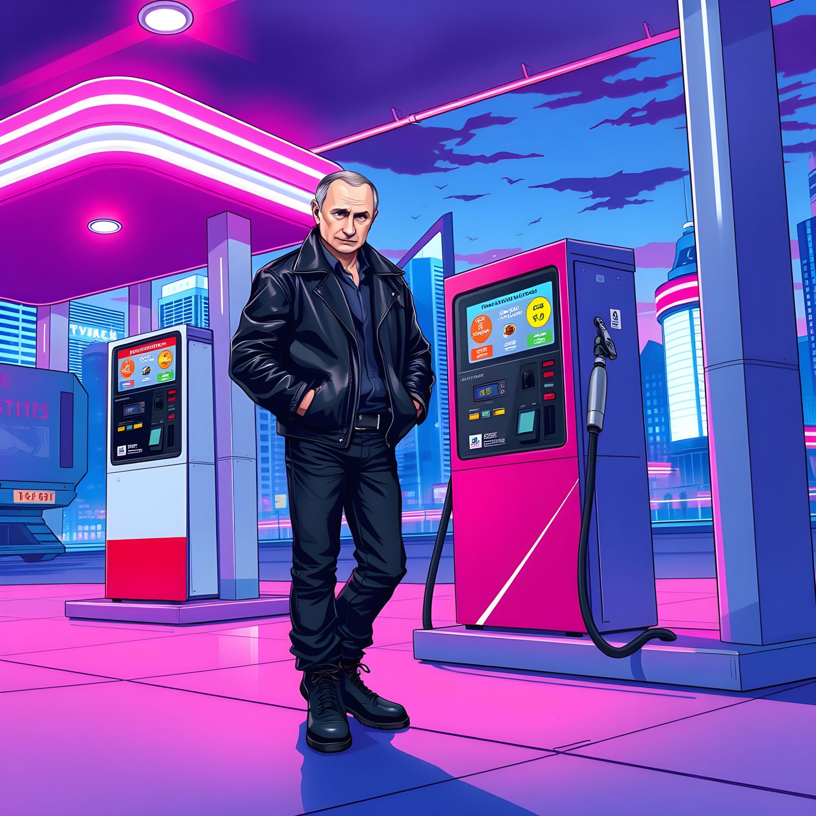 Putin in Anime-Style Gas Station Scene