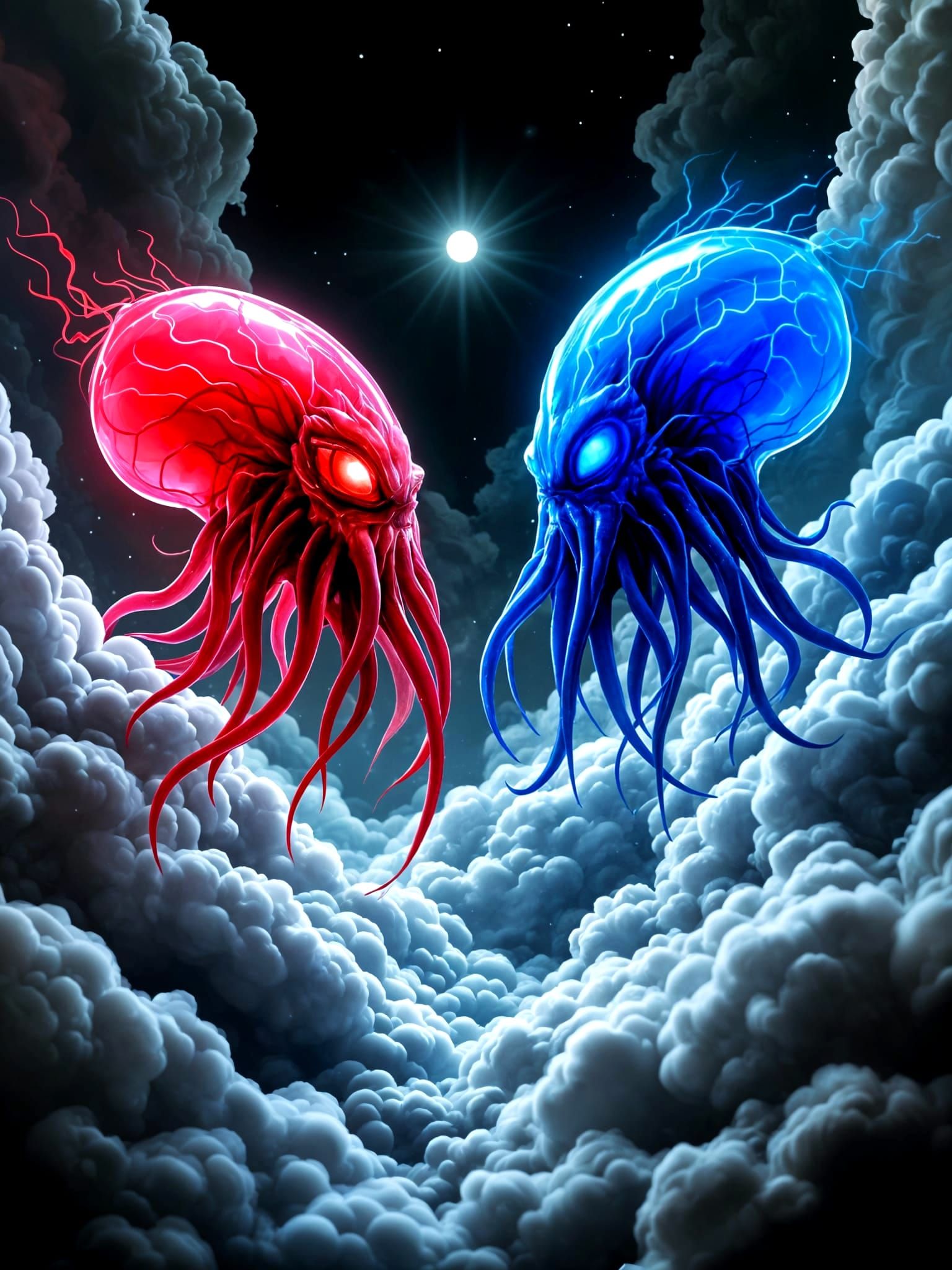 Cosmic Polyp Confrontation in a Darkened Skiescape