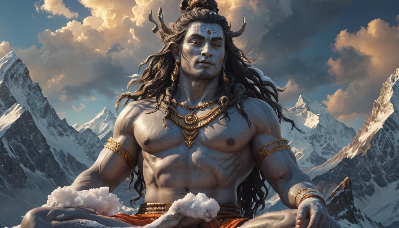 God Shiva Meditating Atop Mountain in Unreal Engine Style