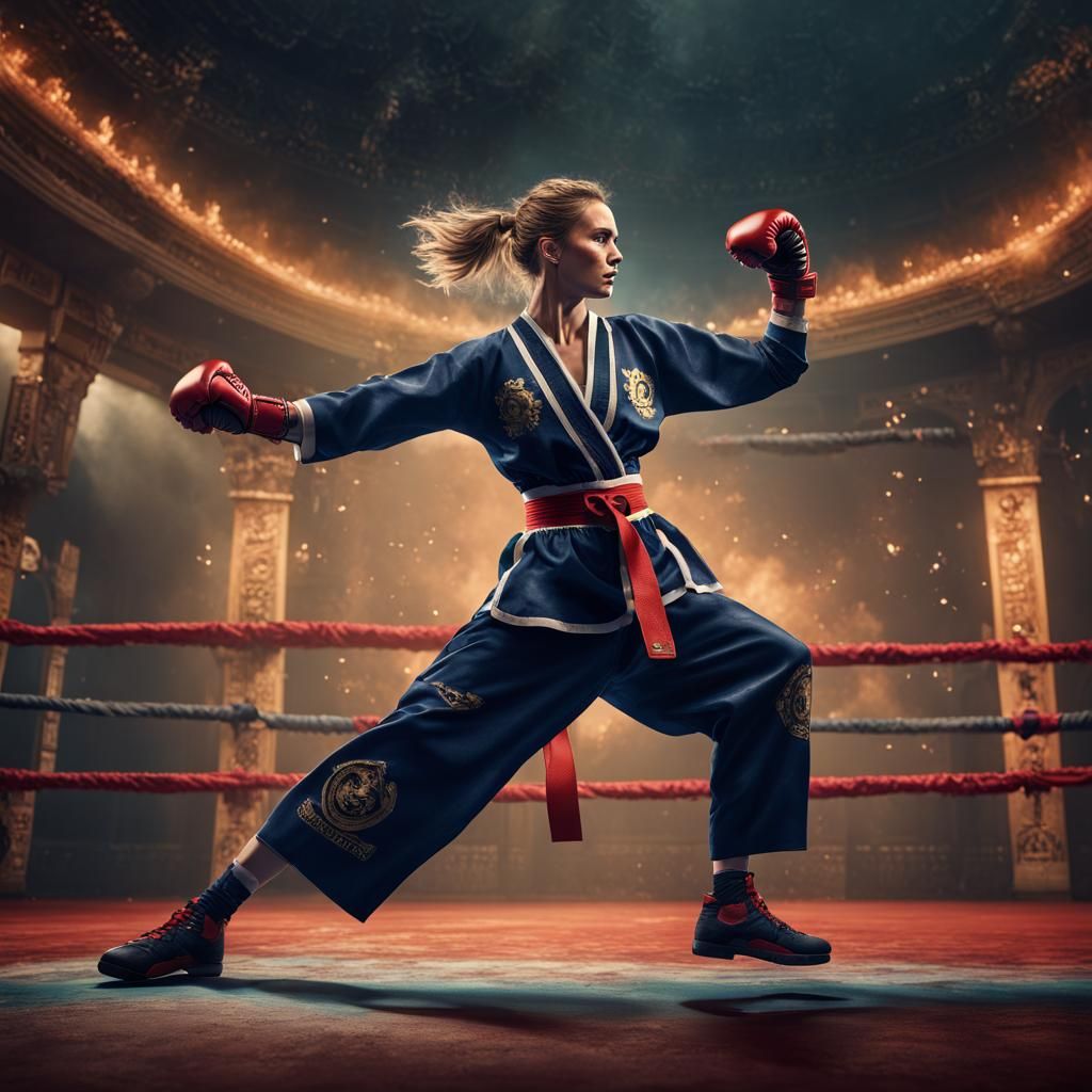 Female Kickboxer High Kick: Detailed Fantasy Art