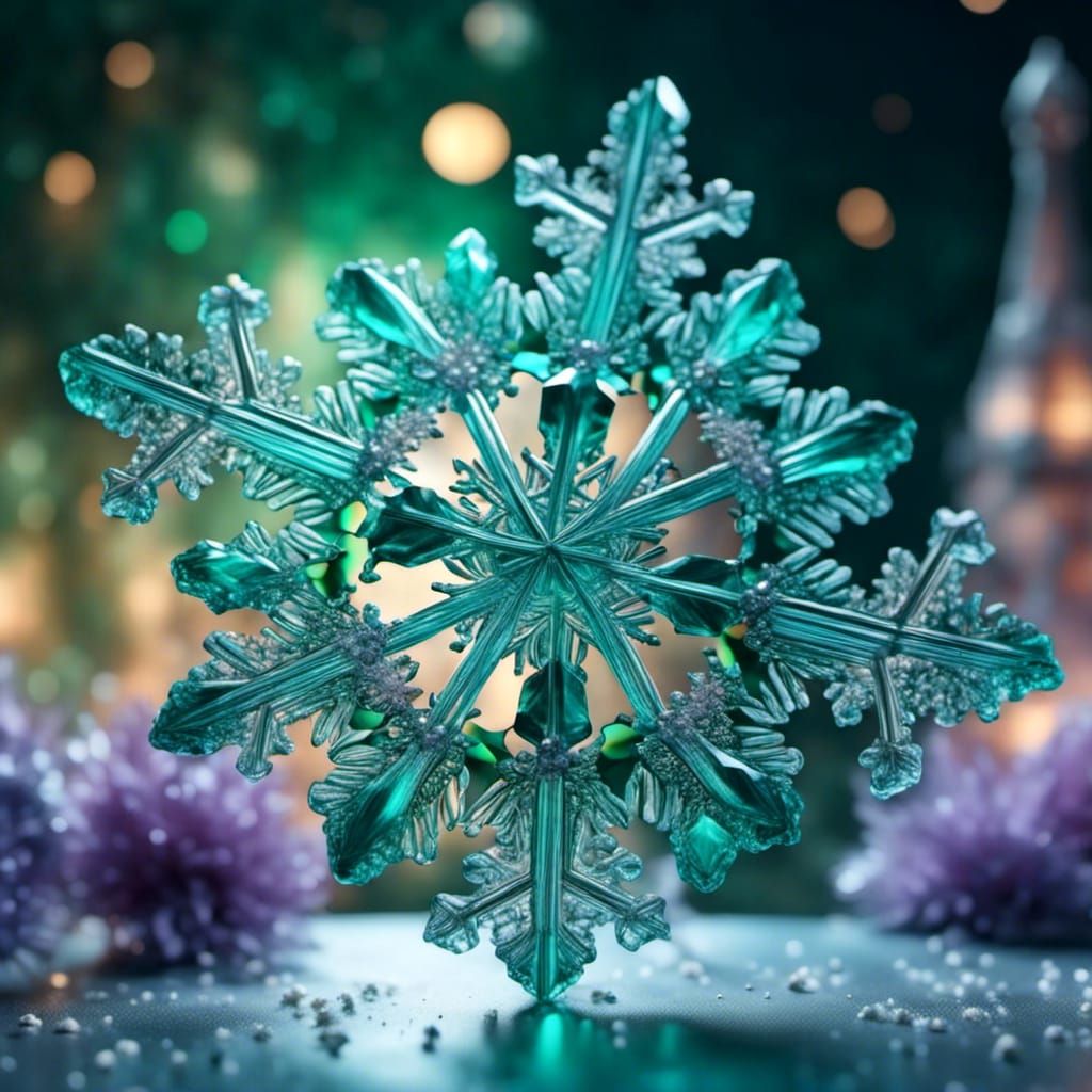 Elegant Crystal Snowflakes with Cosmic Lighting