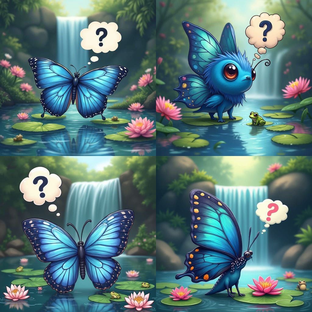 Chibi Blue Morpho Butterfly Wonders About Life