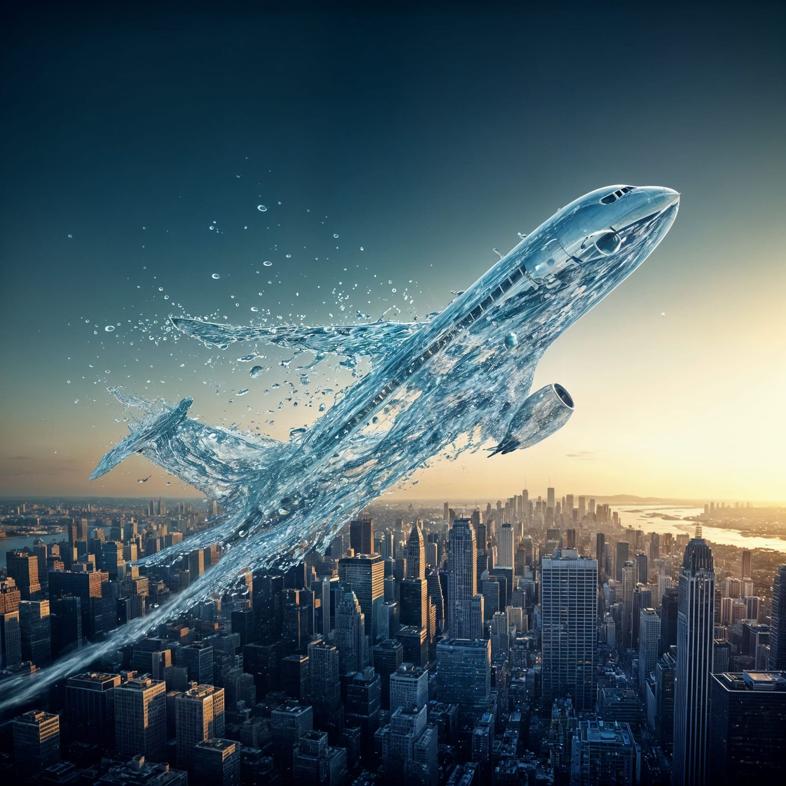 Surreal Wavy Airplane Plummets Towards Cityscape