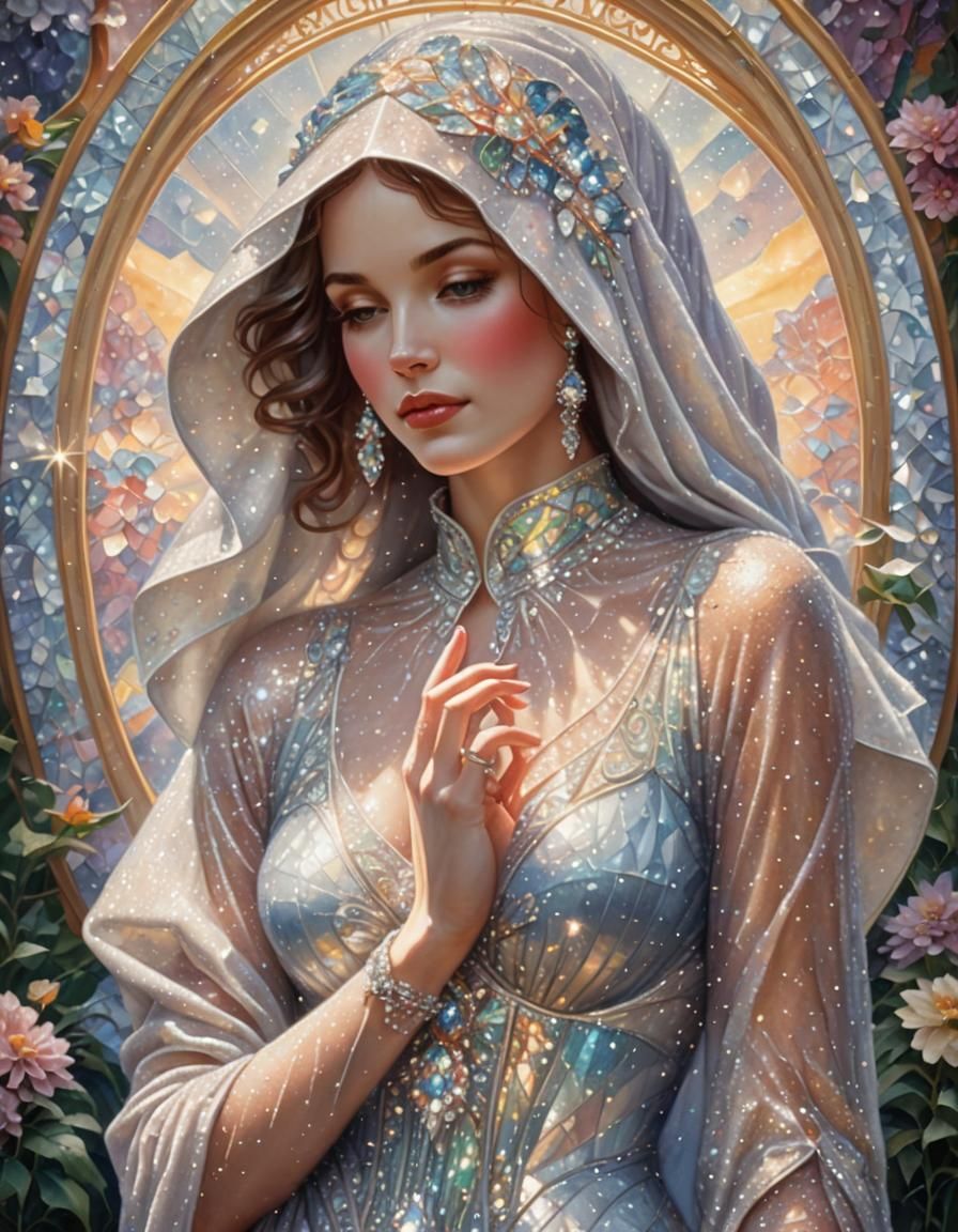 Diamond Woman in Art Nouveau Pointillism Style