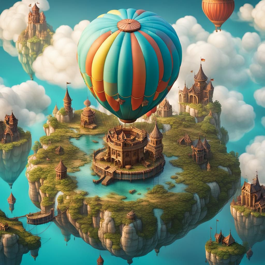 Fantasy Hot Air Balloon and Floating Islands