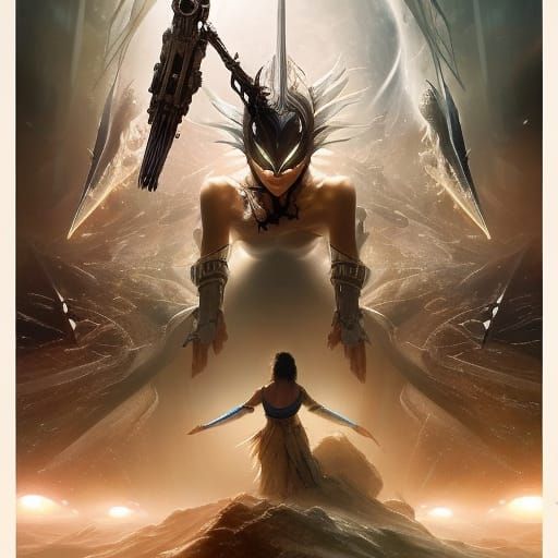 Biomechanical Warrior in Stormy Battlefield: Digital Art