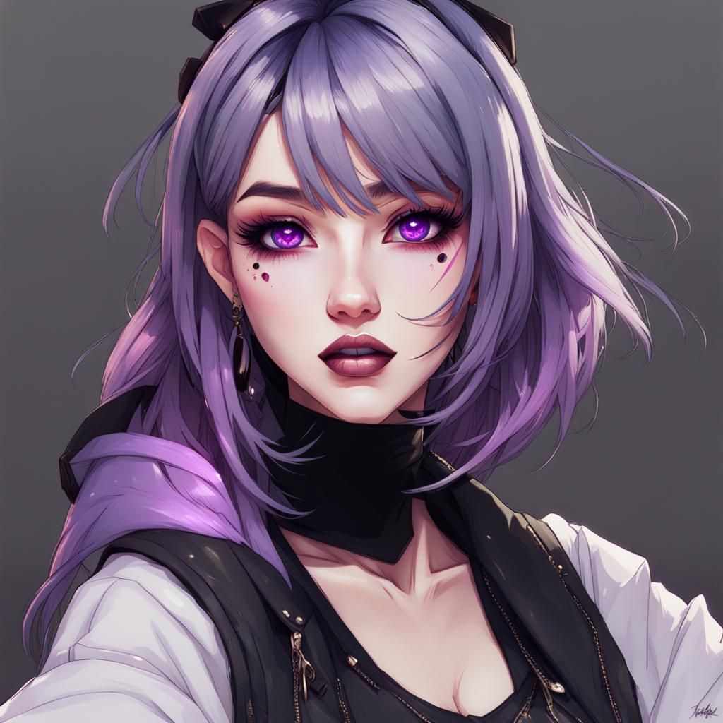 Goth E-Girl Instagram Selfie: Digital Art Portrait