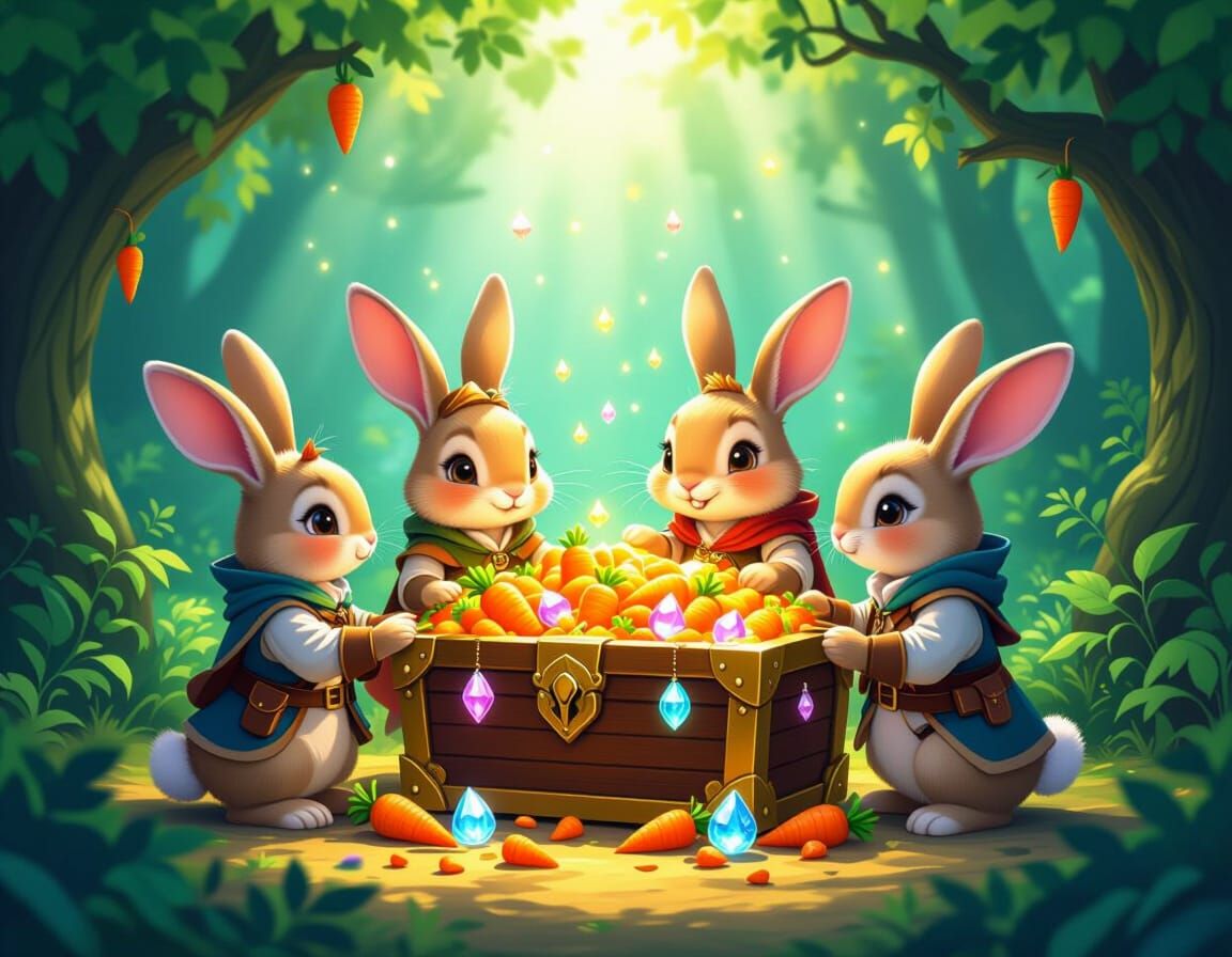 Adventurer Rabbits Discover Carrot Gem Treasure