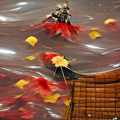 Samurai Among Autumn Leaves in Japan