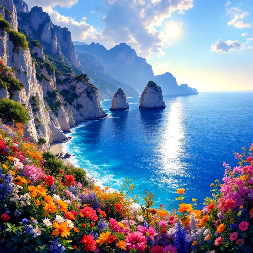Surreal Capri Island Landscape in Vibrant Colors