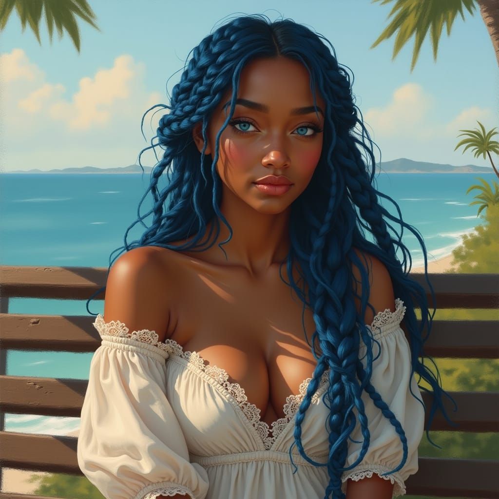 Ethereal Lady in Soft Focus, Whimsical Seaside Portrait