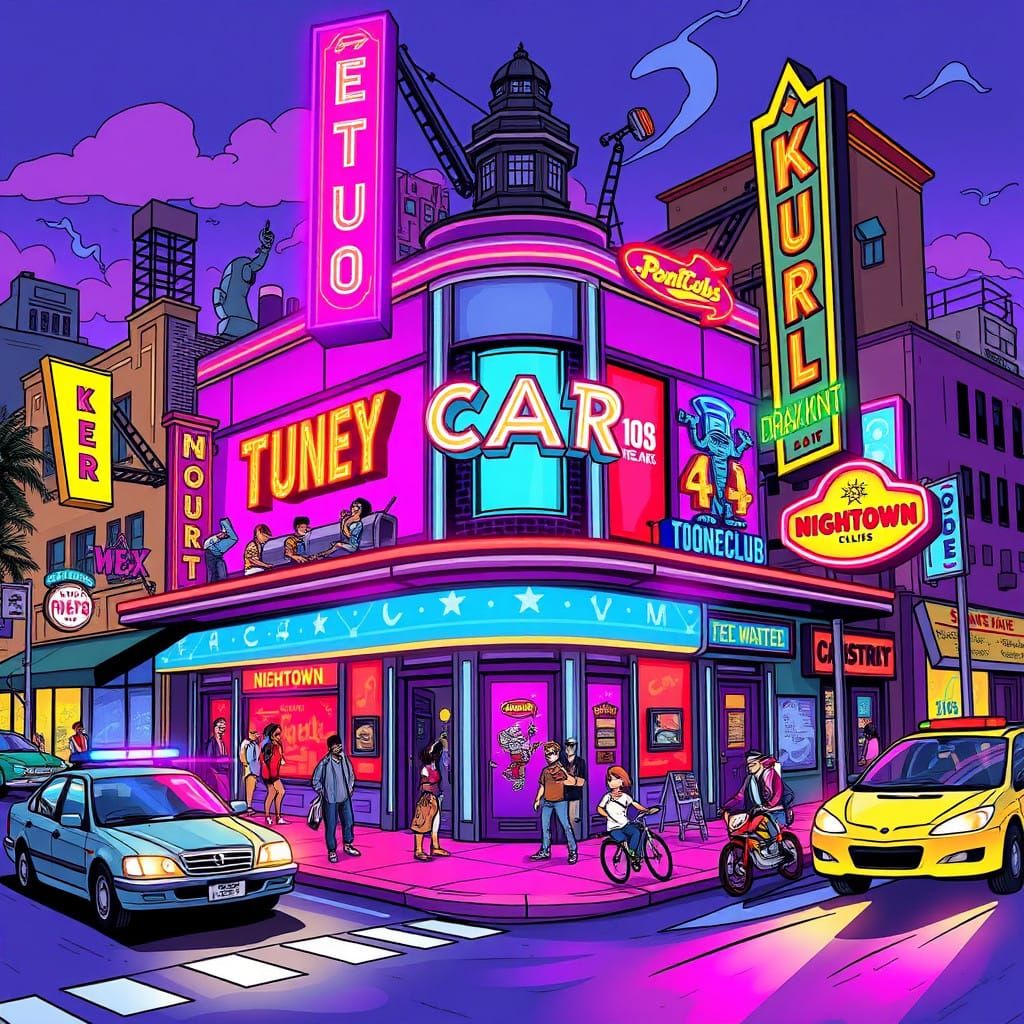 Toontown Nightclub in Cyberpunk Comic Book Style