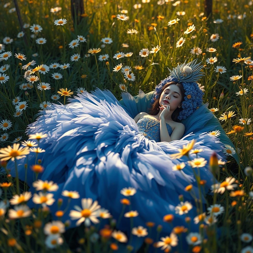 Blue Corn Flower Princess in Lush Meadow