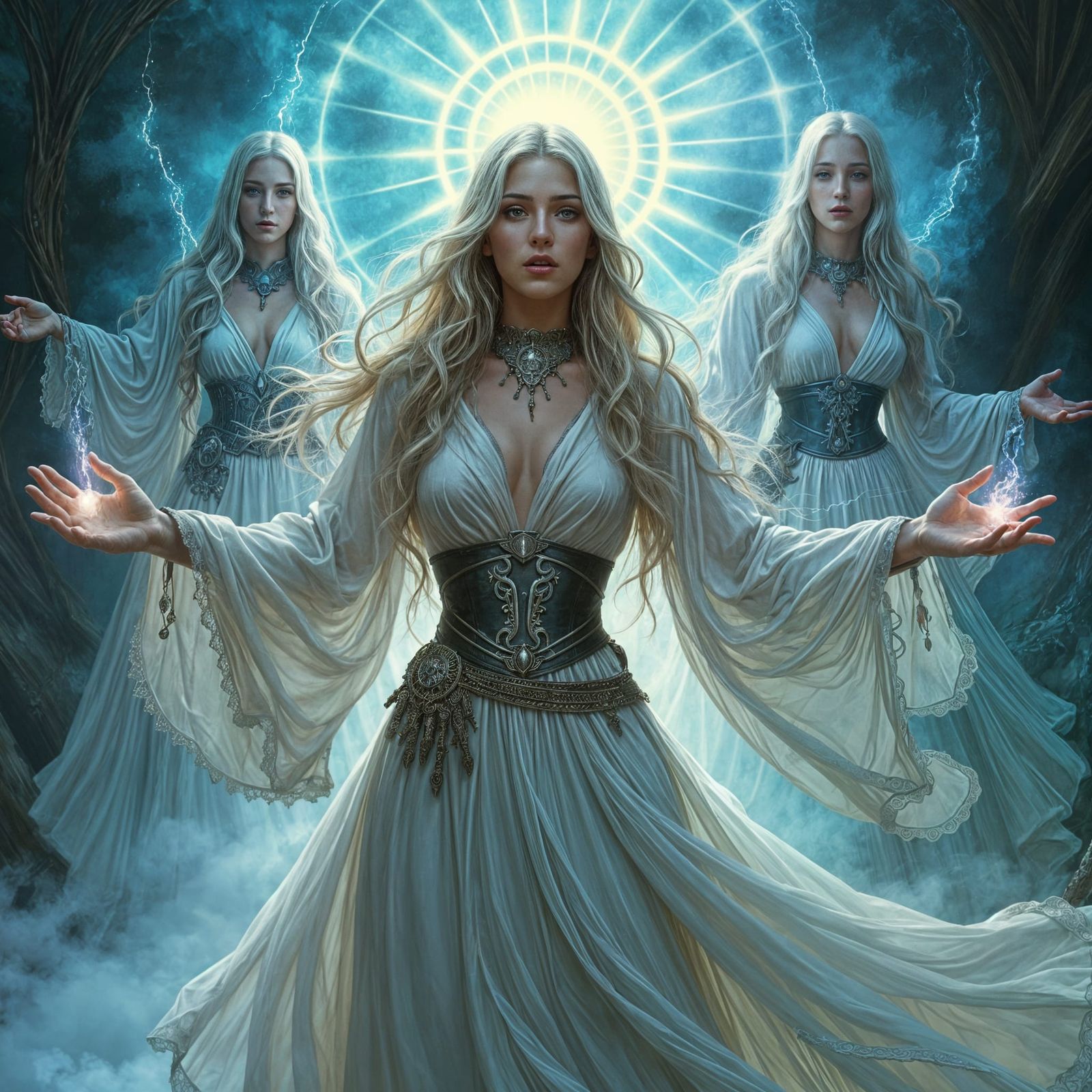 Female Wizard Casts Illusion Spell in Dark Fantasy Style