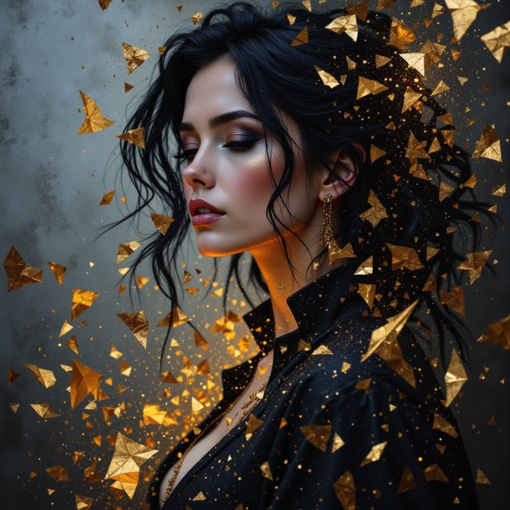 Abstract Black and Gold Shattered Landscape